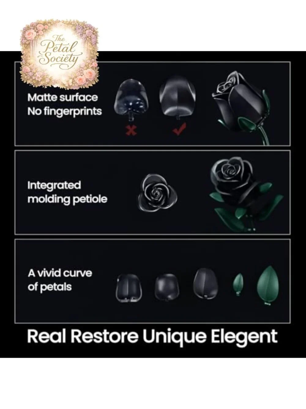 3PK Black Rose Building Set - Gothic Emo Vintage Artificial Flowers